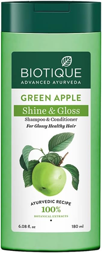 Biotique Green Apple Shine & Gloss Shampoo & Conditioner| Promotes Healthy, Shiny and Glossy Hair | Nourishes Scalp | Makes Hair Soft & Smooth |100% Botanical Extracts| All Skin Types | 180ml