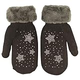 fashionchimp ® Fäustlinge für Damen, Glitzer-Stern-Motiv, Winter-Handschuhe, Soft-Teddy Innenfutter, Größe 6-7,5 (Schwarz)