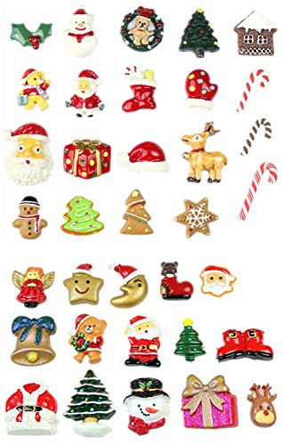 50 Pack Christmas Slime Charms Slices Resin Saint Santa Snowman Tree Bell Deer