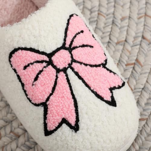 Valentines Bow Slippers for Women Cute Funny House Slides Fun Furry Plush Cozy Shoes Winter4