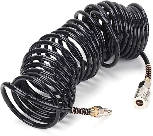Holdfiturn Air Compressor Hose 1/4" 7.5M 200PSI Portable Polyurethane Coil Hose Air Hose Accessory Telescopic Spring Professional with Connector for Air Compressor Sprayer and Industrial Use
