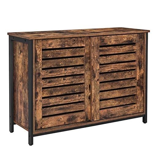 VASAGLE Lowell Sideboard, Kitchen Cabinet with Shutter Sliding Doors, Floor Storage Cupboard, Living Room, Hallway, 13.8" D x 39.4" W x 27.6" H, Rustic Brown