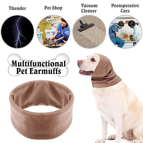 Image of Dog Warm Quiet Ear Covers - Noise-reducing Earmuffs & Neck Hood for Anxiety Relief - Brown, Medium