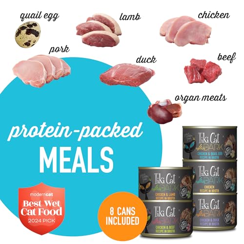 Image of Tiki Cat After Dark Wet Cat Food, Variety Pack, 5.5 oz. Cans (8 Count) | High protein wet cat food with nutrient-dense organ meat, real broth for hydration, non-GMO ingredients for all life stages