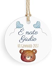 FERDINANDO FAMA' Bigliettino Bomboniera Tag 24 Pezzi Nascita e Battesimo Personalizzato tondi diamtero 38 mm (TAG02S14)