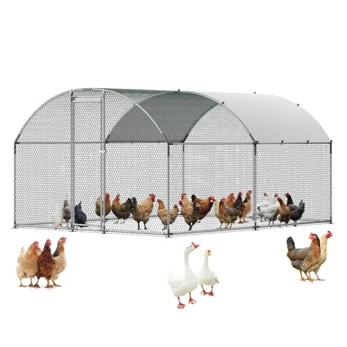VEVOR Enclos Poulailler Métal 3x4x2 m Parc Grillagé à Poule Toit en Forme de Dôme Grande Cage Extérieure pour Poules, Canards, Lapins, Volailles, dans Jardin, Ferme, avec Bâche, Verrou de Sécurité