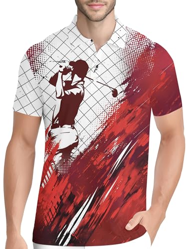 Image of PAGYMO Funny Golf Shirts for Men Crazy Printed Pattern Novelty Moisture Wicking Performance Mens Polo Shirt