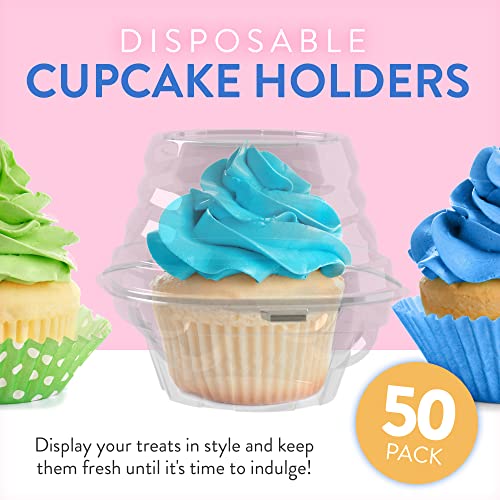 Individual Cupcake Containers (50 Pack) | Clear Plastic Disposable Cupcake Boxes/Holders | Single Cupcake Holder With Dome Lid Bulk | Bpa-Free Plastic Cupcake Muffin Container Carrier Boxes To Go #TOP2