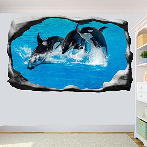 3D Wall Stickers Sea Killer Whales Orcas Wall Stickers 3D Art Mural Decal Home Office Decor #TOP29