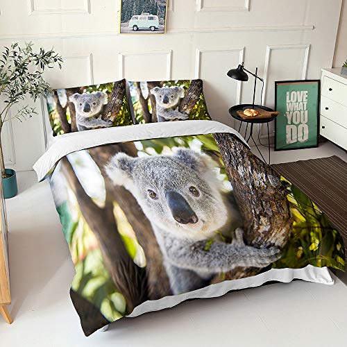Morbuy Duvet Cover Set for Single Double Super King Size Bed, 3D Koala Animal Printed Microfiber Bedding Sets Duvet Set with Pillowcases and Quilt case (Koala B,Double-200x200cm)
