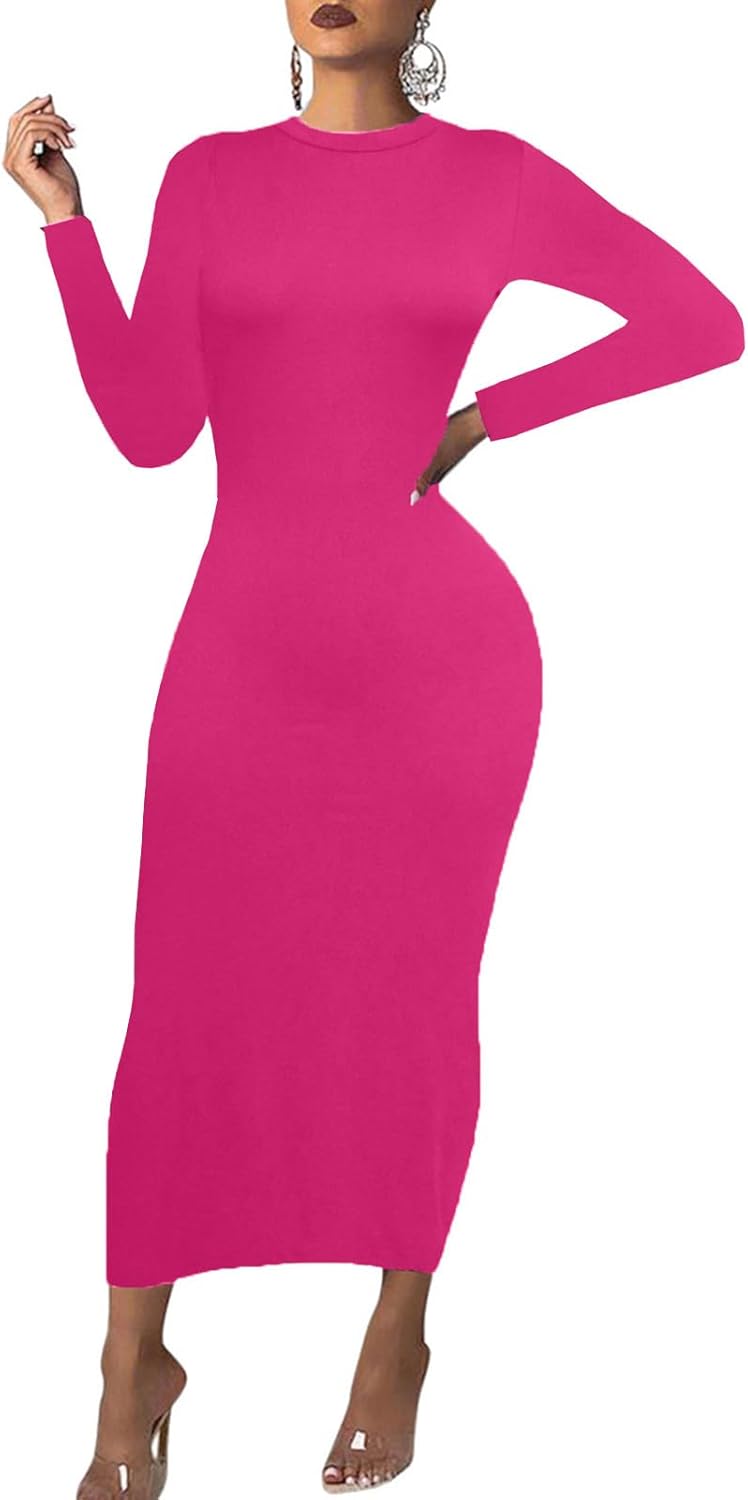 Women's Long Sleeve Bodycon Dress - Maxi Casual Fall Club Party Long Tight Pencil Dresses