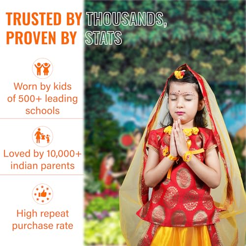 Image of Sarvda Shree Krishna Dress for Baby Boy & Radha Dress for Girls | Janamashtami Dress | Fancy Dress Costume with Accessories Dhoti, Dupatta, Mukut Flute Complete set, Ethnic wear