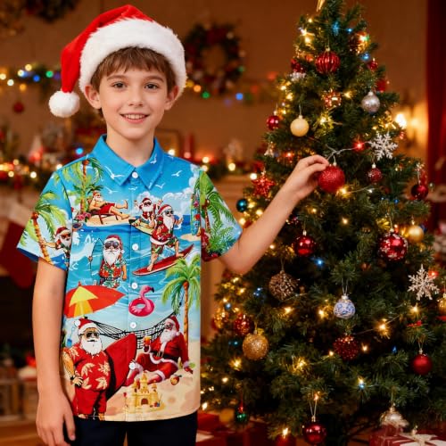 Image of uideazone Boys Novelty Print Short Sleeve Button Down Hawaiian Shirt 5-14Y