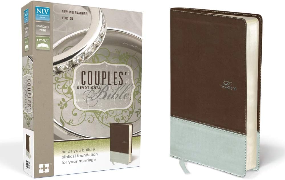 NIV, Couples' Devotional Bible, Leathersoft, Brown/Silver