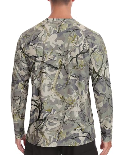 FISHEAL Men's Camo Hunting Shirts - Long Sleeve Performance Camouflage Fishing Shirt Lightweight Quick Dry UPF 50+2