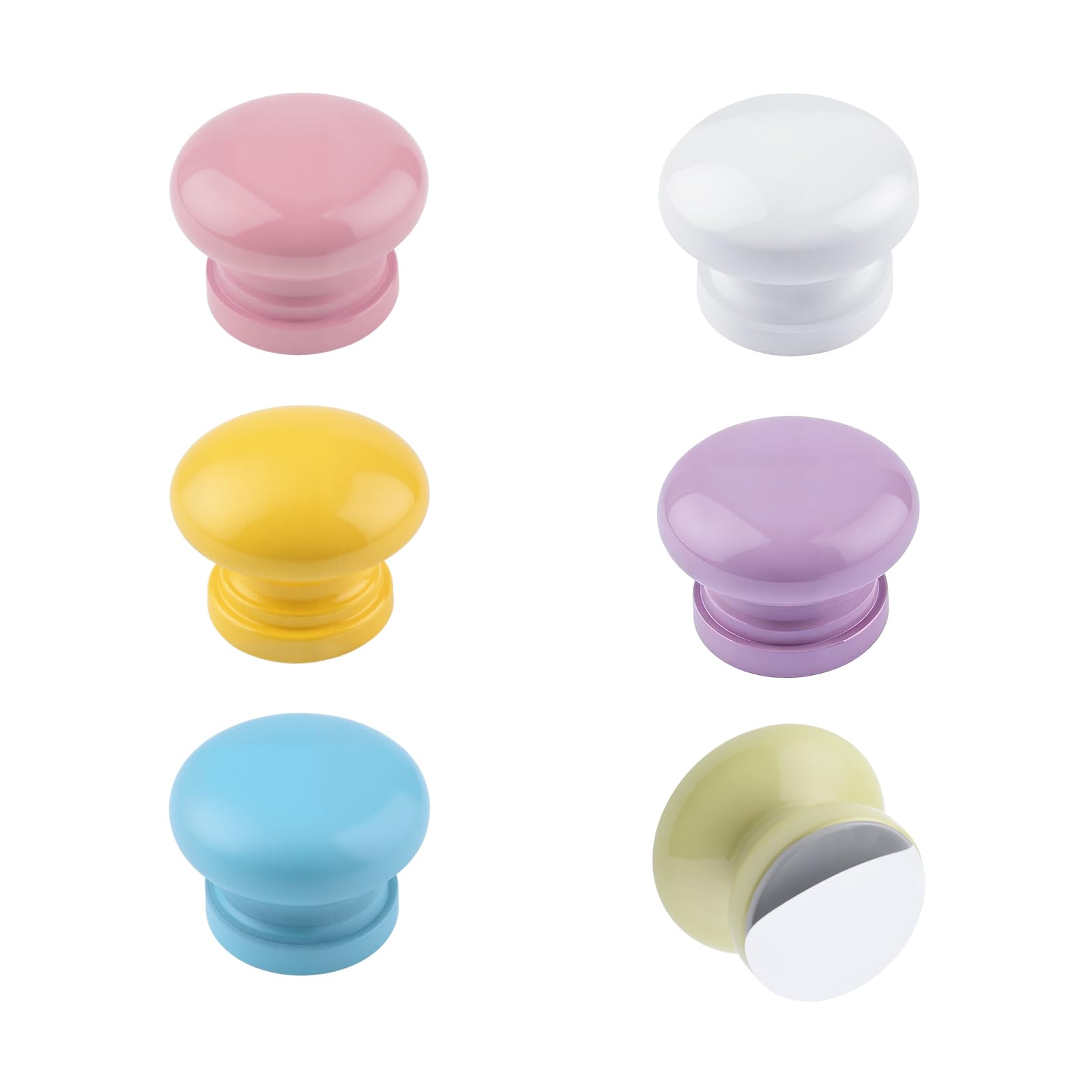 MOROBOR Colorful Wooden Knobs, 6pcs Cabinet Closet Drawer Cupboard Handles Kids Child Bedroom Pulls Single Hole Knobs for Chest of Drawers with Screws and Stickers