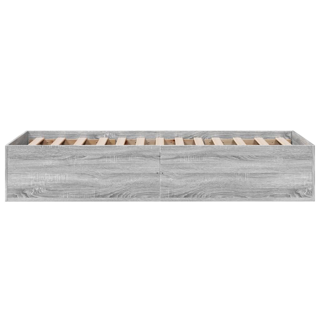 Drewnopochodna odporna na wilgoć z listwami nowoczesna szary 90x190 cm | Rama łóżka szary dąb sonoma 90x190cm z listwami, drewnopochodna, nowoczesna, do sypialni