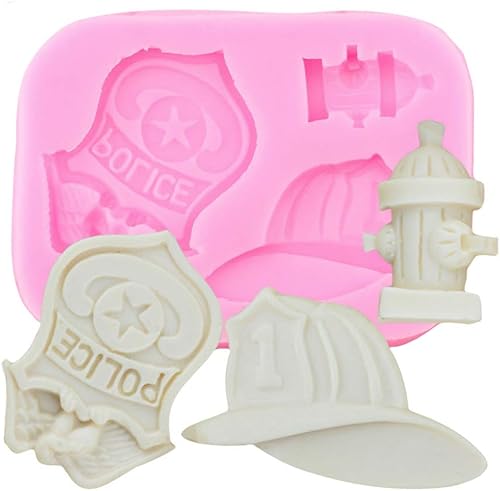 1 molde de silicona para sombrero de insignia de policía de bombero, para pasta de goma de mascar, molde de jabón Handmad de cristal, molde de