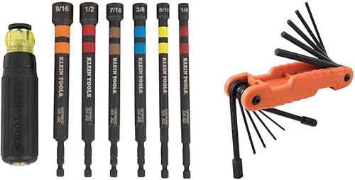 Klein Tools 32950 Juego de destornilladores de tuercas eléctricas huecas con mango y juego de llaves hexagonales 70550, 11 tamaños SAE, herramienta