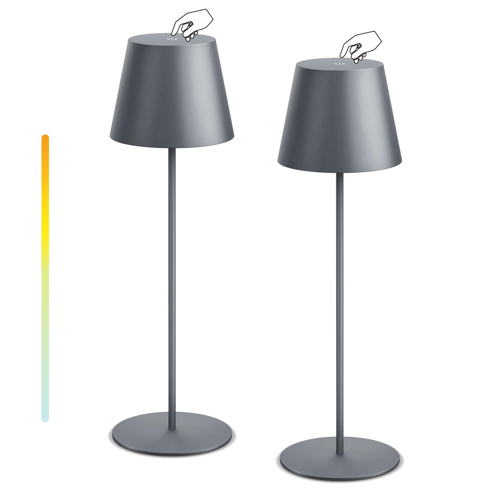 NiceBuy 2er Set LED Tischlampe Kabellos Akku Nachttischlampe USB-C-aufladbar Dimmbar Touch Outdoor Wetterfest für Restaurant Camping Bar Terrassen(Grau)