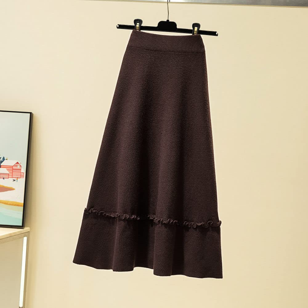 Faldas para Mujer Cintura Elástica,Falda De Talle Alto Midi Diseño De Encaje Elástico Falda De Invierno Acampanada Sexy Elegante Faldas Plisadas para Mujer Fald(Coffee)