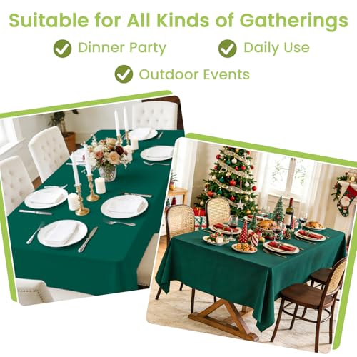 Image of Mulbozy Dark Green Plastic Table Cloth Disposable 4 Pack, 54 x 108 Inch Tablecloths Rectangle, Green Plastic Table Cover for Party Decor