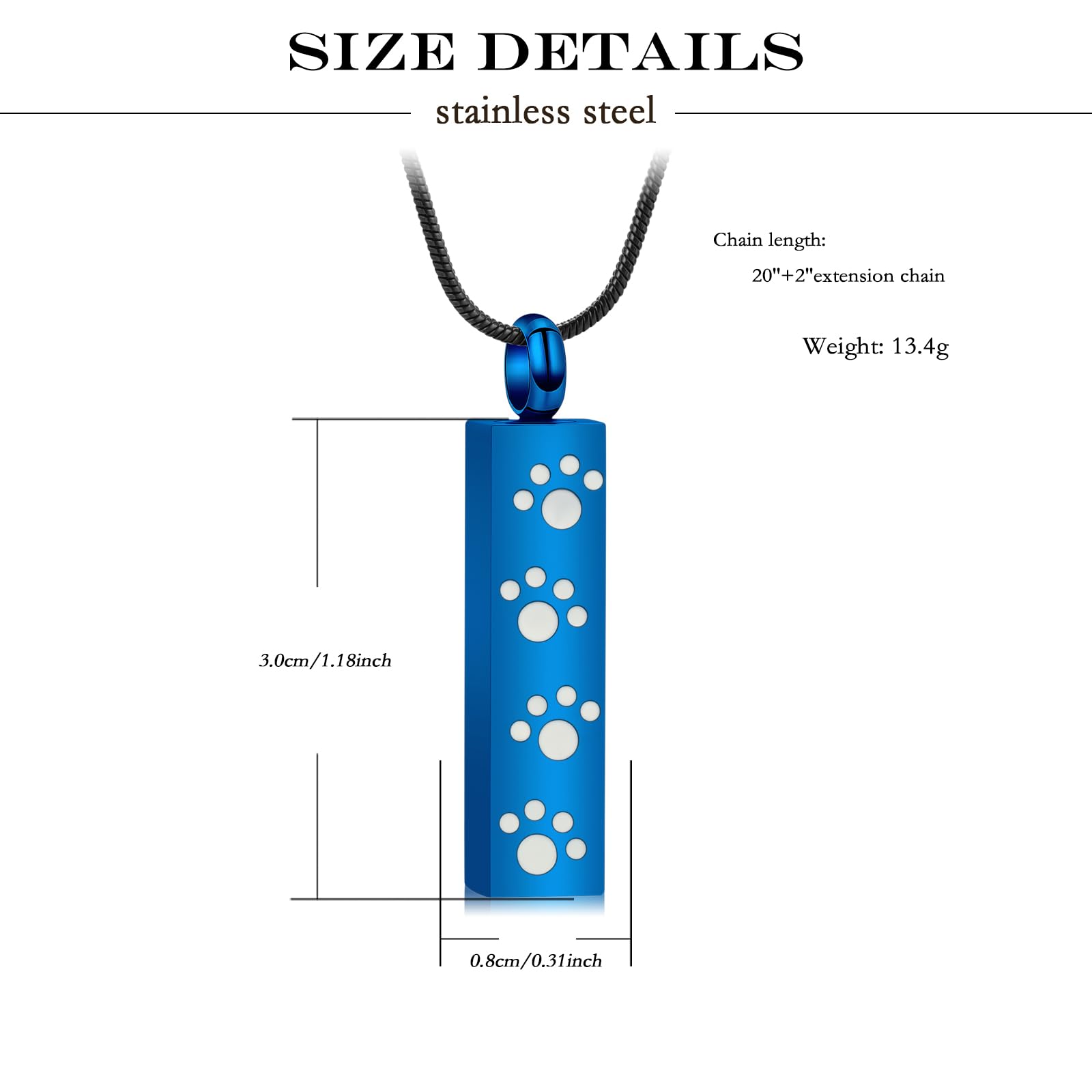 QGJNSGC Paw Print Urn Necklace for Ashes Pet Ashes Necklace Cremation Jewelry Memorial Pendant for Dog Cat Ashes Keepsake Locket Jewellery for Men for Women (Blue) - Image 2