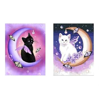 Amazon | 月の猫 2枚セット 黒猫＆白猫 5Dダイヤモンドアート