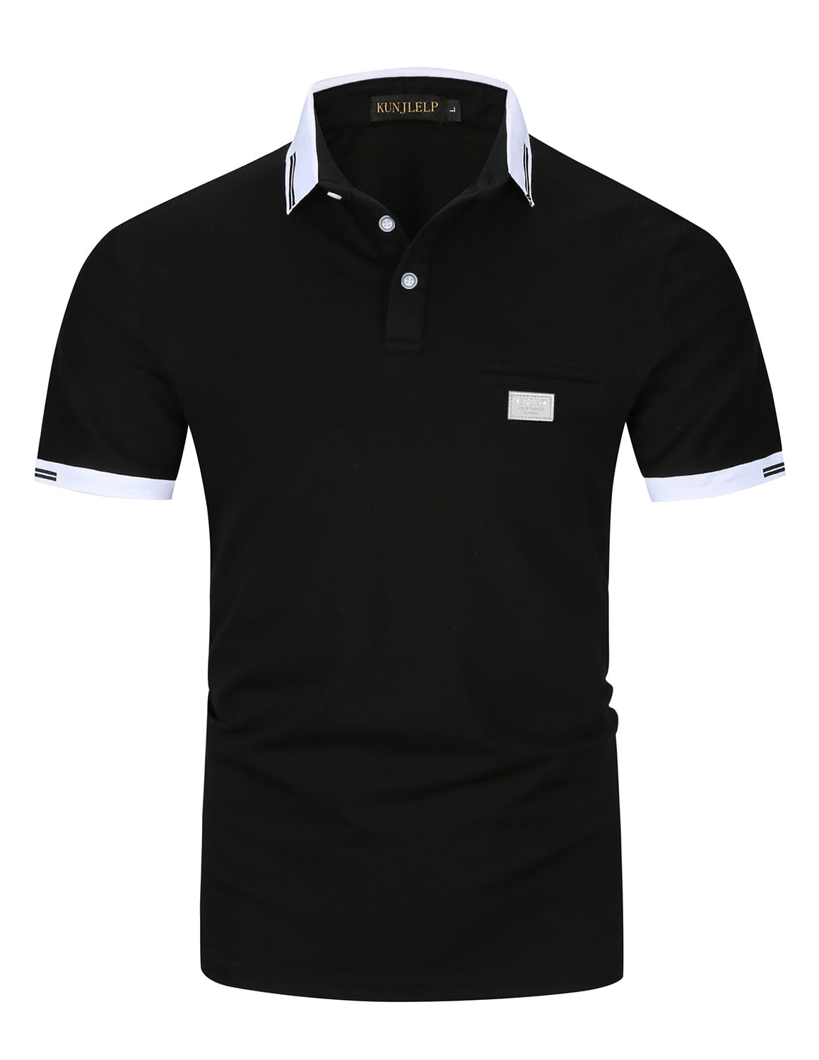 KUNJLELP Poloshirt Herren Kurzarm Polohemd Männer Kontrastfarbe Baumwolle mit Tasche T-Shirt Sommer