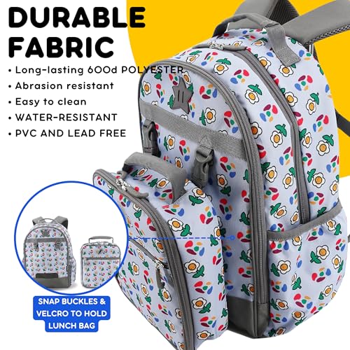 Image of J World Duet Kids Backpack & Lunch Box Set For Girls & Boys Pre-K to Elementary School, Every Daisy
