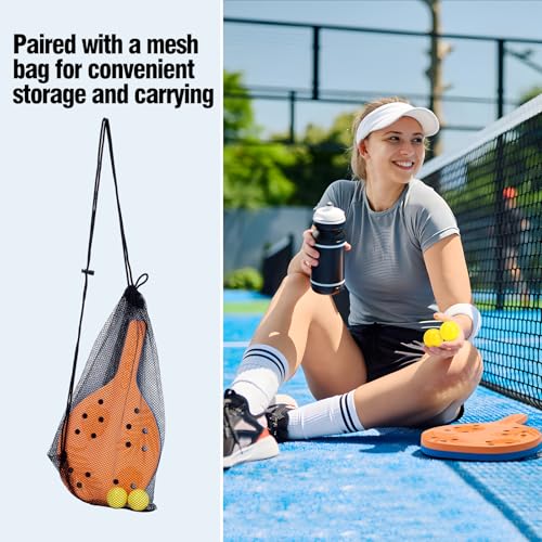 GEAVESS Beach Paddle Tennis Game Set for Teens, Adults and Beginners - Safe Paddleball with 2 Foam Paddle Rackets & 2 Soft Balls & Storage Bag - Indoor Outdoor Play for Park, Backyard, Home