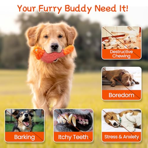 Image of WinTour Tough Dog Toys for Aggressive Chewers, Dog Chew Toys for Large Dogs, Turkey Indestructible Squeaky Dogs Toy to Keep Them Busy
