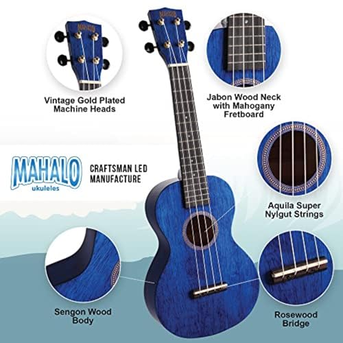 Mahalo MH2-TBU Hano Series Concert Ukulele, Transparent Blue - Les Beatles, Paul McCartney, John Lennon, RIngo Starr, George Harrison Mahalo MH2-TBU Hano Series Concert Ukulele, Transparent Blue – Image 3