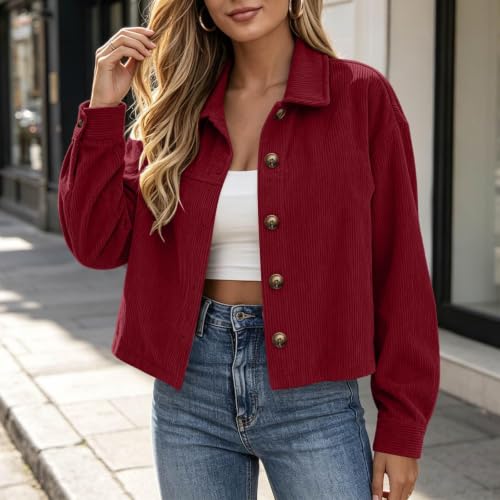 Gumipy Womens Corduroy Jacket Button Up Cropped Long Sleeve Fall Jackets - image 2