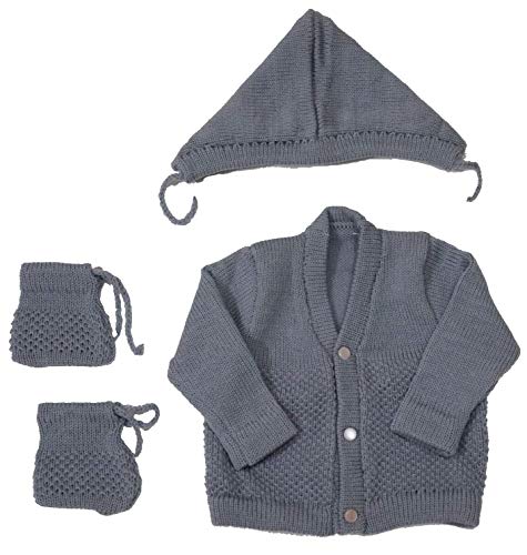 Image of Born Baby Woolen Sweater (3 Piece - 1 Sweater, 1 Cap, 1 Pair of Socks)| (Small 0-6 Months, Large 6-18 Months)