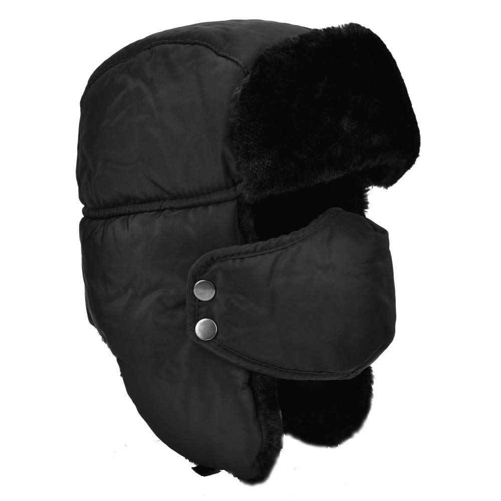 Bomber Hat,Winter Ear Flap Unisex Black Waterproof Thermal Warm Trooper Trapper Hat with Neck Warmer and Detachable Mask for Skiing,Skating Climbing Other Outdoor Activities