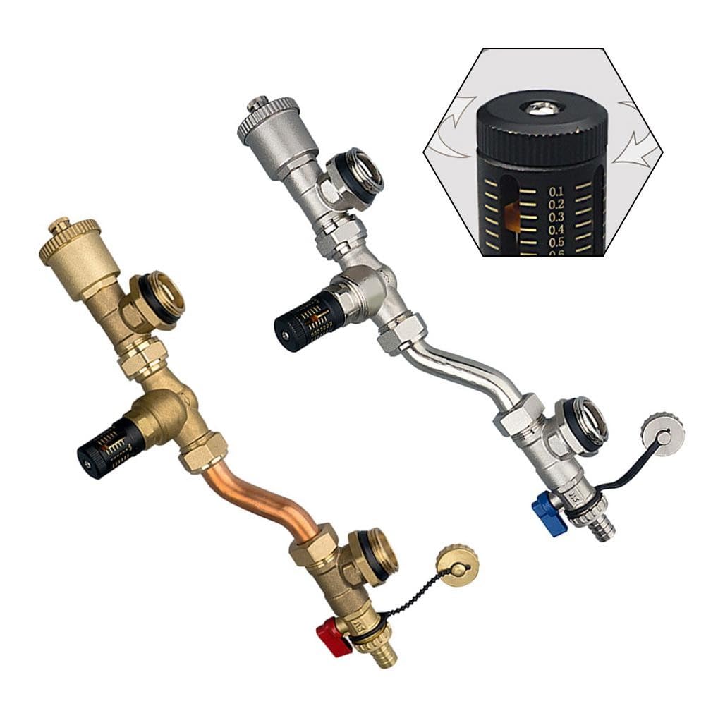 Valvola di bypass a pressione differenziale in ottone, collettore per riscaldamento a pavimento, distanza centrale 210 mm, barra e mH2O per doppia scala, autoregolante