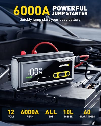 AUXITO 6000A Jump Starter, 12V Car Battery Jump Starter, Up to All Gas & 12L Diesel Engine with LED Display, Portable Ju - Additional View