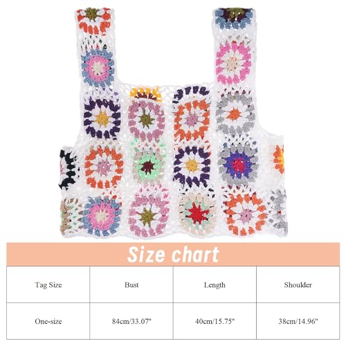 Floral Crochet Tank Tops for Women Summer Boho Square Neck Sleeveless Crochet Crop Top Hollow Out Short Beachwear White2