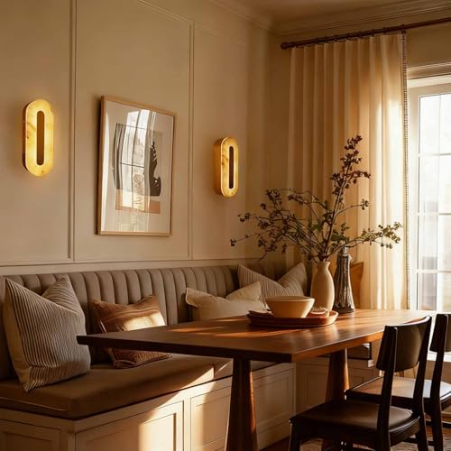 YMDHFS Alabaster Wall Sconces Oval Marble Wall Sconce with Gold Base - image 5