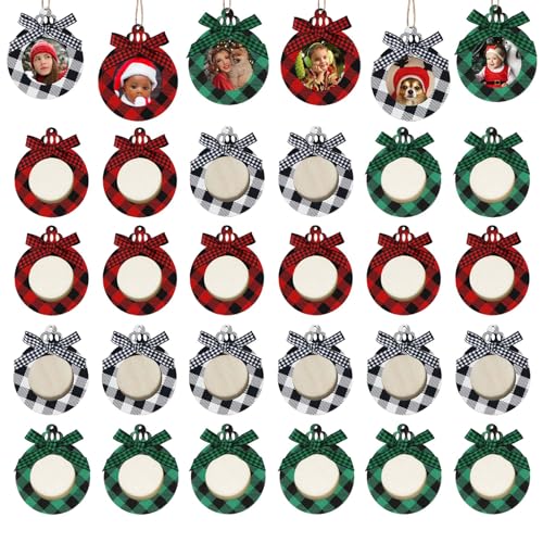 JOTFA 24 molduras de fotos de Natal, molduras de fotos quadriculadas de búfalo de Natal com laços quadriculados, decoração para decorações de Natal (24, círculo de Natal)