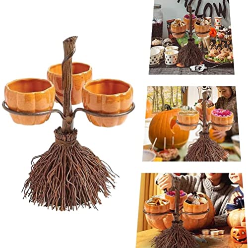 Halloween Pumpkin Snack Bowl Stand,Halloween Bowl, Halloween Broomstick Snack Bowl Stand, Pumpkin Snack Tray,Candy Bowl Halloween Party Favor Supplies for Snacks, Salad, Dessert