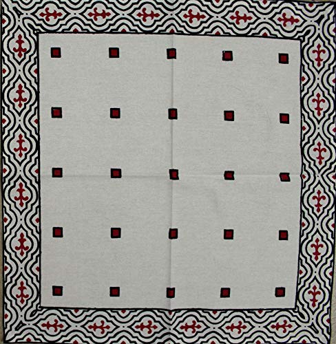 French Country Geometric Floral Print Napkin Square Cotton Table Linen Beach Sheet Beach Throw (Red Black, Napkin 18 x 18 inches)
