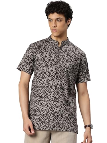 Image of Majestic Man Men Slim Fit Ethnic Motifs Cotton Printed Half Sleeve Short Kurta