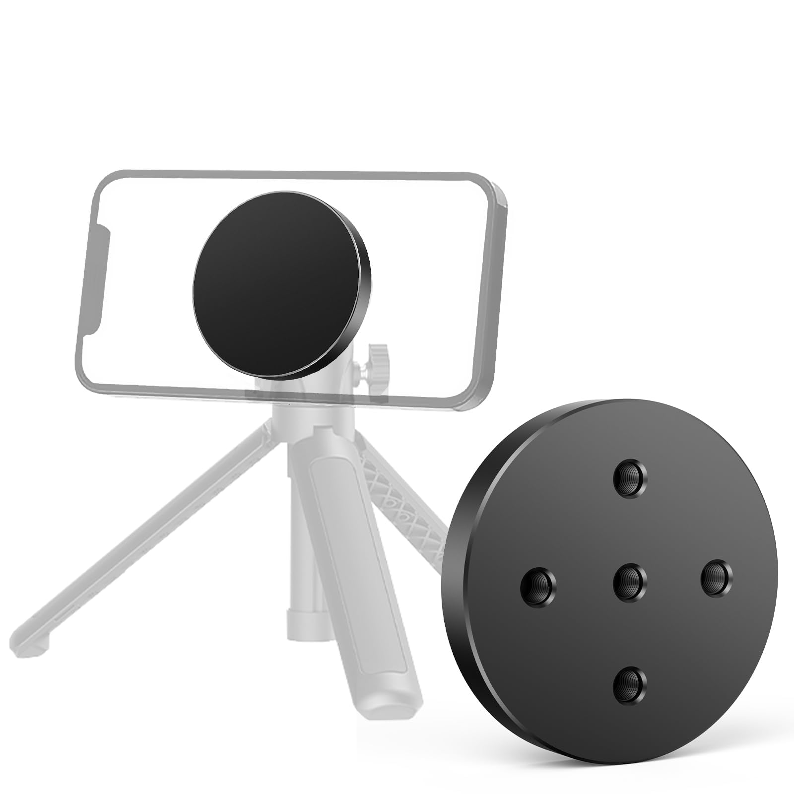 Magnetic Tripod Phone Mount Adapter, with 1/4"-20 Hole Compatible with Mag Safe for iPhone 15 14 13 12 Plus Pro Max Mini, Ultralight Magnetic Phone Holder for Tripod, Mag safe Case, Selfie Stick