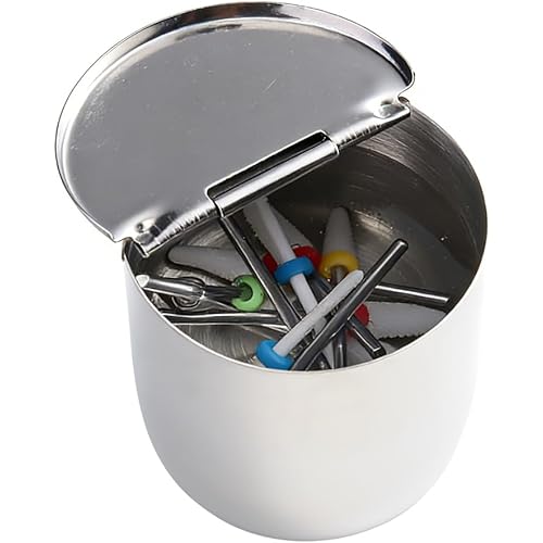 Nail Tool Sterilizer Box, Metallic Stainless Steel Nail Drill Bits Cleaning Box Disinfection Container Cup Nails Tool Organizer Cup for Manicure Equipment Nails Salon Supplies Art Accessorie