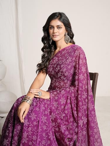 Image of Garden Vareli Lock Chiffon Floral Saree