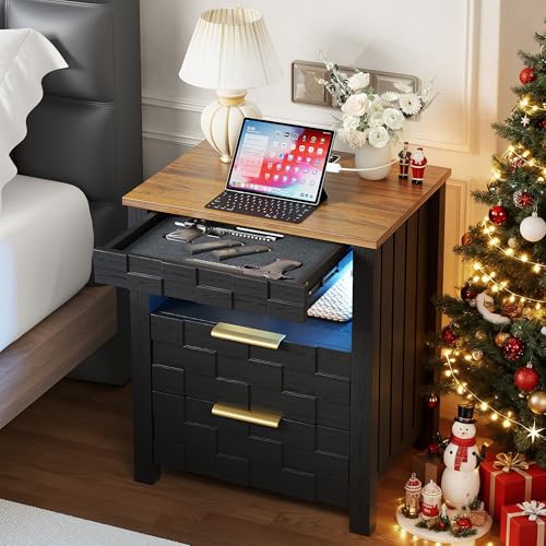 Nightstand with Gun Drawer and LED Lights
