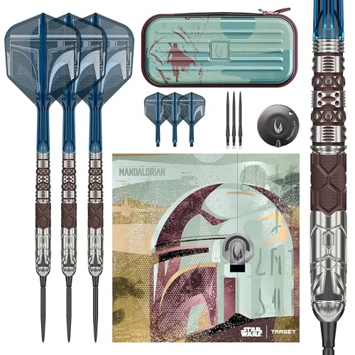 Dardos Star Wars Mandalorian Target de 95% tungsteno con cañas K-Flex ideales para torneos.