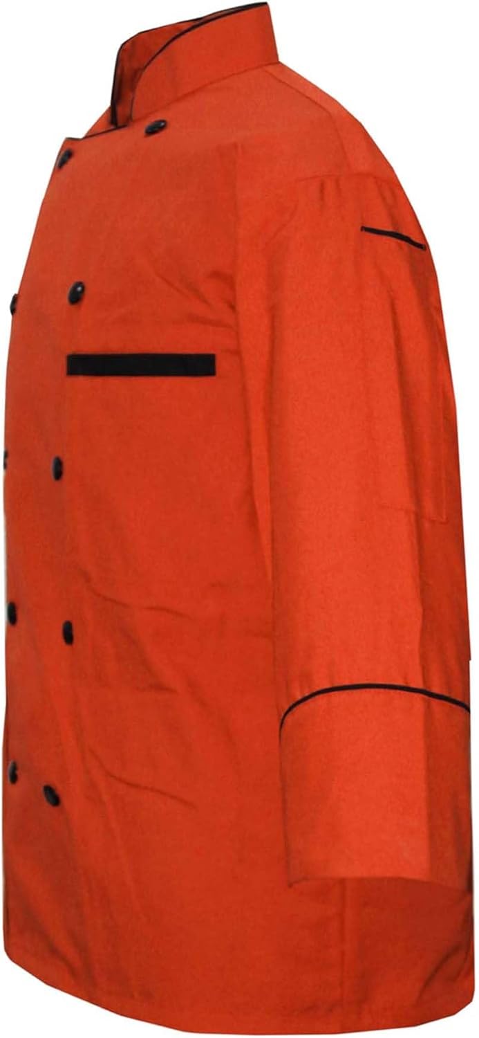 メンズ シェフジャケット フルスリーブ マルチカラー シェフコート ブラックパイピング フリーシェフキャップ付き